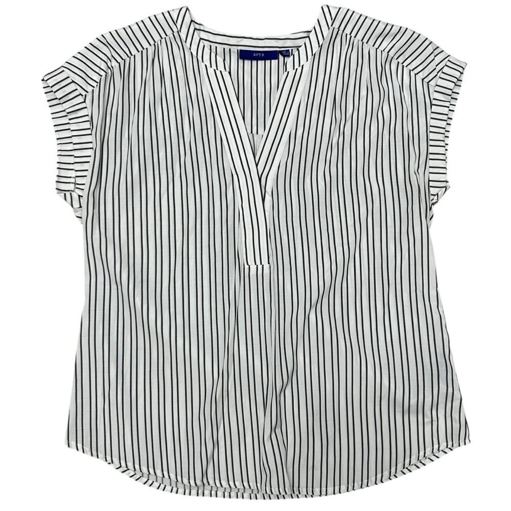 Apt 9 Blouse Dress Shirt‎ Women’s Small Grey Pinstripe Cap Sleeve Light